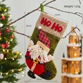 Green Christmas stocking with 3D Santa Claus and HO HO HO embroidery for holiday decoration - Suspenders Santa Stocking