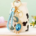 Blue crystal crab keychain with matching woven leather strap and sparkling rhinestones - Blue Crab with Weave Rope