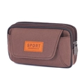 Coffee brown canvas outdoor belt bag with multi-layer zipper pockets and sport label - Coffee Horizontal 3 Layers