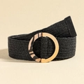 Elastic black woven dress belt featuring a round tortoiseshell and gold-tone metal buckle - Round Tortoise Buckle / Black