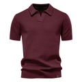 Heren gebreide poloshirt in wijnrood met ananastextuur en V-hals, maat S - S / Middelpaars
