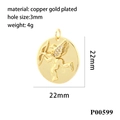 Macro view of 22mm gold-plated cupid angel pendant with zircon wings and dimensions - Cupid Pattern (P00599)