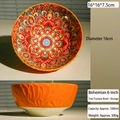 Bohemian style 6-inch orange ceramic bowl with wood texture and mandala pattern - 6 Inch Tree Pattern Bowl / Orange