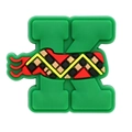Detailed view of PVC letter K charm with green base and colorful wave patterns for clogs - 11-Colorful Pattern Letter K