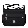 Bolso bandolera de nailon negro con múltiples compartimentos y correa ajustable de moda - Negro
