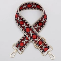 Ethnic style bag strap with red and navy blue geometric patterns and gold lobster clasps - No. 457 / Silver Hook
