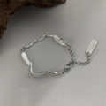 Lava style silver irregular link bracelet with zirconia heart charm and logo tag - 45# Silver Irregular Link