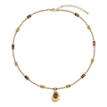 Collana vintage di perline in occhio di tigre con ciondolo a goccia dorato e moschettone - Stile Perline Ciondolo a Goccia Occhio di Tigre (XL-858J)