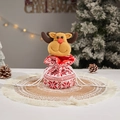 Christmas reindeer drawstring gift bag with red knitted snowflake pattern and plush antlers - J-54 Knitted Bag Deer