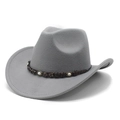 Gray woolen Western cowboy hat with star motifs and pearl beads on a woven band - Gray