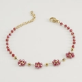 18K gold plated stainless steel bracelet featuring vibrant red crystal flower charms - Bracelet / Dark Red