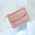 Pink crocodile embossed PU leather wallet with gold snap button and zipper closure - Pink
