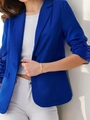 Chaqueta blazer azul brillante entallada para mujer con mangas fruncidas y un solo botón - S / Azul zafiro