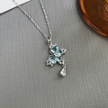 Blue zircon butterfly necklace with teardrop pendant in polished silver finish - Butterfly Zircon-Silver 0371YL