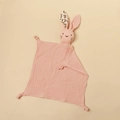 Detail of pink cotton muslin baby security blanket with leopard print bunny ears - 30*30 cm / Printed Dusty Pink