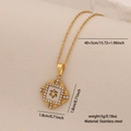 Golden stainless steel necklace featuring a square star pendant with pavé crystal accents - Starburst Square Style
