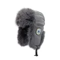 Dark grey winter trapper hat with thick faux fur ear flaps and adjustable chin strap - One Size / Gray