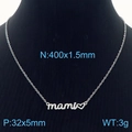 Collar Mami de acero inoxidable plateado con detalle de corazón y parámetros de talla - Collar de Plata