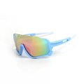 Kids cycling sunglasses with light blue frame and rainbow reflective mirror lenses - Blue