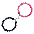 8mm natural stone magnetic heart bracelets for couples with black and pink beads - Black Red Heart / Black Red