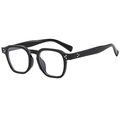 Classic irregular black square sunglasses with silver triple dot metal accents on frames - Bright Black Clear Anti-Blue Lens