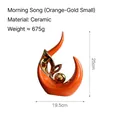 Abstract orange ceramic flame ornament with gold sphere detail, 25cm minimalist vase - Orange Gold (Vivid Small)