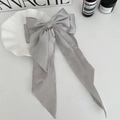 Elegant grey silk satin butterfly hair clip with long ribbons on a decorative plate - Grey Large Ribbon Satin Bow Spring Clip / Gray
