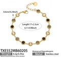 Detail of stainless steel bracelet showing lobster clasp, dimensions, and zircon settings - Gold Pave Black Zirconia Bracelet (TXE552)