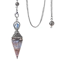 Silver hex crystal pendulum pendant with copper coil and colorful resin stones - Synthetic Opal (Antique Silver)