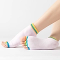 Light purple toeless five-toe yoga socks with rainbow stripes and non-slip silicone grip - One Size / Open Toe-Rainbow Toes Light Pink