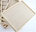 Wooden jewelry display tray set with beige velvet lining for rings and necklaces - 100 Slots Ring Tray
