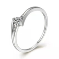Anello classico in argento S925 con brillante diamante rotondo e pietre laterali - Aperto Regolabile / Oro Bianco