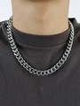 Classic silver Cuban link necklace in polished stainless steel for a hip-hop fashion style - Steel