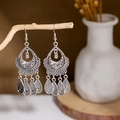 Bohemian hollow metal earrings with water-drop charms hanging on natural wood - E2874-7/Complex Hollow Teardrop