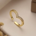 Minimalist gold adjustable butterfly V-shape ring with sparkling zircon stones - V-Shape Pave Zirconia Style (13701)