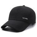 Black breathable quick-dry baseball cap with silver sports text and side ventilation - Adjustable / Black