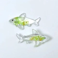 Miniature resin shark charm with green glitter and gold foil flakes in transparent finish - Green Shark