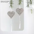 Set of 2 golden lace heart Christmas ornaments with pearls and tassels, 9x9cm size - Heart 2pcs Set