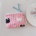 Pink striped fabric coin purse featuring a cute cat pattern and a blue zipper pull - Pink Stripe Cat