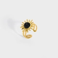 Adjustable vintage sun ring in gold stainless steel with a round black stone inlay - Black (YYR023124-B)