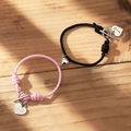 Magnetic couples bracelets with black and pink braided ropes and heart pendants - Black Pink Braided - Key Lock Heart Magnetic