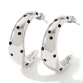 Silver C-shaped stainless steel stud earrings with black cubic zirconia accents - Silver With Black Zirconia (PDE880)