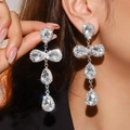 Elegant multi-layer teardrop crystal earrings in silver finish for a luxury look - Silver Multi-layer Teardrop Drop