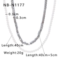 Silver square bead chain and white pearl double-layer necklace variant with 40cm length - Square Bead and Pearl Double Layer Style (NB-N1177)