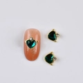 Emerald heart nail art charms with golden wings on orange gradient manicure - Gold Wing Emerald Heart Charm