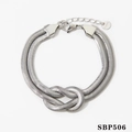 Bracciale a doppia catena serpente in acciaio inossidabile argento con nodo centrale - Bracciale Argento (SBP506)