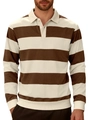 Men's long sleeve polo shirt in coffee and cream white wide horizontal stripes - Dark Brown