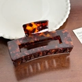 Rectangle tortoise shell acetate hair claw clip with vintage pattern for women - Reddish Brown Square Claw