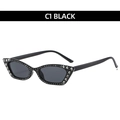 Cat eye sunglasses in black frame with sparkling rhinestone accents and grey lenses - Glossy Black/Grey Lens