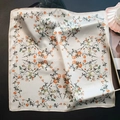 Satin silk scarf featuring vintage orange roses and green leaves on ivory background - New Silk Scarf Small Square Scarf Size 54 / 65